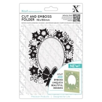 Billede: XCUT SKÆRE & EMBOSSINGFOLDER A6 XCU 503943, OVAL MED SLØJFE OG JULEBLOMSTER, førpris kr. 76,- nupris