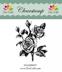 Billede: DIXI CRAFT STEMPEL 2 roser og 2 knopper, STAMP0057, 5,2x6,6cm, førpris kr. 24,00, nupris