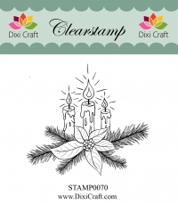 Billede: DIXI CRAFT STEMPEL STAMP0070, 3 lys i gran og julestjerne, førpris kr. 24,00, nupris