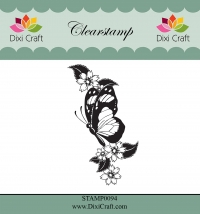 Billede: DIXI CRAFT CLEARSTAMP “Butterfly & Flowers” STAMP0094, 6,4x3,7cm