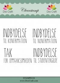 Billede: DIXI CRAFT CLEARSTAMP “Dansk Tekst” STAMP0124, Største: 4,5x2,8cm