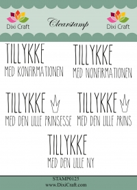 Billede: DIXI CRAFT CLEARSTAMP “Dansk Tekst” STAMP0125, Største: 5,6x2,8cm