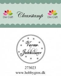 Billede: Dixi Craft Stempel, Varme Julehilsner, ca. 3,8cm, førpris kr. 20,00, nupris