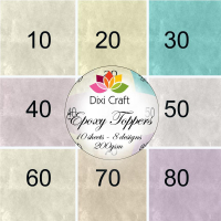 Billede: DIXI CRAFT EPOXY TOPPERS 9X9CM 10 ARK EPT022, tal fra 10 til 80, Matcher p290901 & p290902, og skæres ud med Dixi die p293953 eller cirkelpunch XCUT 1