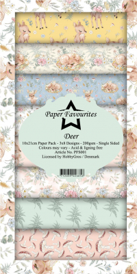 Billede: Paper Favourites Slim Card, M65, Deer, PFS001, 200gsm - 24 ark - 10x21cm, førpris kr. 35,- nupris