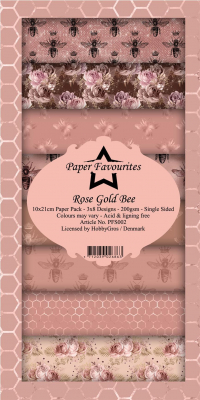 Billede: Paper Favourites Slim Card, M65, Rose Gold Bee, PFS002, 200gsm - 24 ark - 10x21cm, førpris kr. 35,- nupris