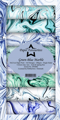 Billede: Paper Favourites Slim Card, M65, Green-Blue Marble, PFS006, 200gsm - 24 ark - 10x21cm, førpris kr. 35,- nupris