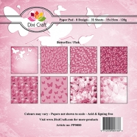 Billede: DIXI CRAFT PAPIRSBLOK 15X15CM “Butterfly Background – Pink” PP0080, førpris kr. 35,00, nupris