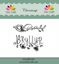 Billede: DIXI CRAFT CLEARSTAMP Tillykke - Bryllup STAMPL002, Største: 5,6x3cm, førpris kr. 24,00, nupris