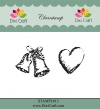 Billede: DIXI CRAFT CLEARSTAMP, juleklokker og hjerte, Bells & Heart, STAMPL013, Biggest: 3,7x3,5cm, førpris kr. 16,00, nupris