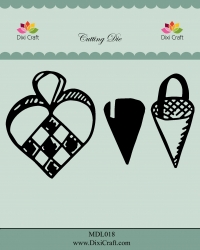 Billede: skæreskabelon julepynt, DIXI CRAFT DIES “Woven Heart & Cornet” MDL018, 8,3x7,7cm, førpris kr. 60,00, nupris