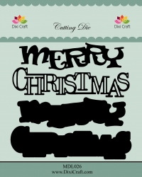 Billede: skæreskabelon MERRY CHRISTMAS med skygge,  DIXI CRAFT DIES “Merry Christmas” MDL026, Merry: 8,9x2,3cm, førpris kr. 56,00, nupris