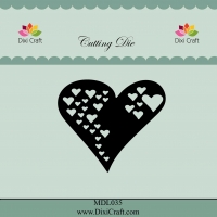 Billede: skæreskabelon masser af små hjerter udskåret i stort hjerte, DIXI CRAFT DIES “Heart” MDL035, 6,3x5,4cm, førpris kr. 40,00, nupris