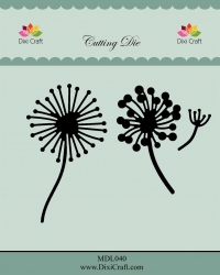 Billede: skæreskabelon mælkebøtter, DIXI CRAFT DIES “Dandelions” MDL040, Biggest: 4,4x7,6cm, førpris kr. 84,- nupris 