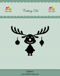 Billede: skæreskabelon julepyntet rensdyr, DIXI CRAFT DIE “Reindeer w/Christmas Bells, md0053, førpris kr. 54,00, nupris