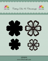 Billede: skæreskabelon og stempel DIXI CRAFT DIES & CLEARSTAMP “FLOWER (4 PCS)” MD0090, 4,1x3,9 & 2,95x2,82cm, førpris kr. 60,00, nupris