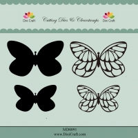 Billede: skæreskabelon og stempel DIXI CRAFT DIES & CLEARSTAMP “Butterflies (4 PCS)” MD0091, 6,2x3,9 & 4,65x2,9cm, førpris kr. 76,00, nupris