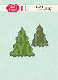 Billede: skære/prægeskabelon 2 små juletræer, ca. 3x2,2cm og 4x3,3cm, CRAFT & YOU DIE “CW096