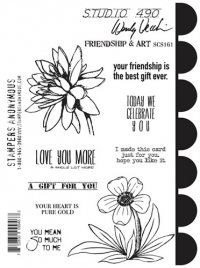 Billede: SA / Wendy Vecchi Cling Stamp + Stencil “Friendship & Art” SCS161, Biggest stamp: 9x7cm - Stencil: 15x16,5cm, førpris kr. 160,00, nupris
