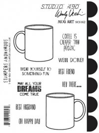 Billede: SA / Wendy Vecchi Cling Stamp + Stencil “Mug Art” SCS162, Biggest stamp: 6,5x6,5cm - , førpris kr. 160,00, nuprisStencil: 15x16,5cm