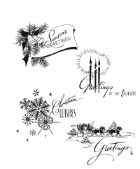 Billede: SA / Tim Holtz Cling Stamp “Holiday Greetings” TH-CMS353, 18x22cm, førpris kr. 176,- nupris