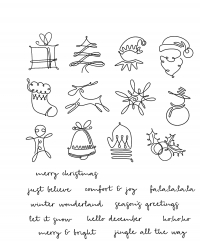 Billede: SA / Tim Holtz Cling Stamp “December Doodles” TH-CMS355, 18x22cm, førpris kr. 240,- nupris