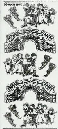 Billede: viadukt og børn på skøjter, transperant sølv stickers