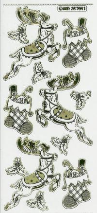 Billede: rudolf og julesok, transperant guld stickers