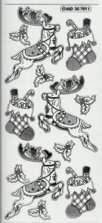 Billede: rudolf og julesok, transperant sølv stickers