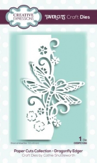 Billede: skæreskabelon guldsmed og blomster-kant der kun skærer fra i den ene side, CREATIVE EXPRESSIONS DIES CEDPC1056, 15,5x8cm