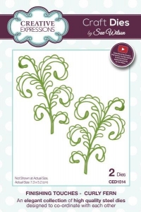 Billede: skæreskabelon krøllet bregne Curly Fern, CREATIVE EXPRESSIONS SUE WILSON DIES CED1514, 7,3x5,2cm, førpris kr. 96,00, nupris