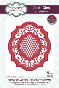 Billede: skæreskabelon julerammer, CREATIVE EXPRESSIONS SUE WILSON DIES CED3125,
11,7x10,1cm, HOLLY LATTICE FRAME