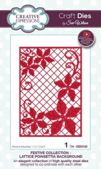 Billede: skæreskabelon CREATIVE EXPRESSIONS SUE WILSON DIES CED3135, 11x7,5cm, Festive Collection, Lattice Poinsettia Background