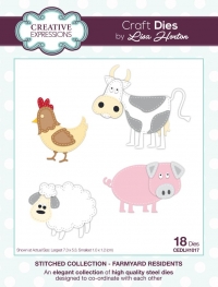 Billede: skæreskabelon CREATIVE EXPRESSIONS DIES CEDLH1017, BY LISA HORTON, Biggest: 7,3x5,3cm, Farmyard Residents