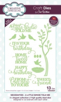 Billede: skære/prægeskabelon fugle, rede med æg og gren/tyndt træ, A Little birdie told me, CREATIVE EXPRESSIONS SUE WILSON DIES CED23024, Biggest: 11,9x3,2cm