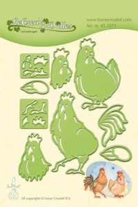 Billede: skære/prægeskabelon hane og høne, LEANE DIE CUT/EMB “Rooster & Hen” 45.3271, førpris kr. 90,- nupris