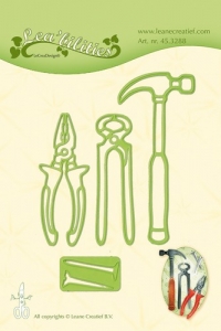 Billede: skære/prægeskabelon hammer, knibtang, bidetang og skruer, LEANE DIE CUT/EMB “Men Tools” 45.3288