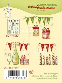 Billede: LEANE CLEARSTAMP “Party”, 55.3363, flag, champagne og lys, førpris kr. 40,00, nupris