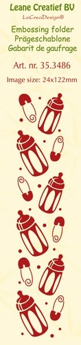 Billede: LEANE EMBOSSINGFOLDER “Bottles & Pins” 35.3486, 24x122mm, førpris kr. 22,- nupris