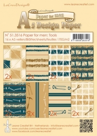 Billede: LEANE DESIGN PAPER “Tools Blue / Brown” A5 16 ARK 51.3516