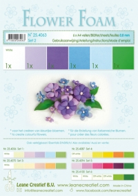 Billede: Leane Flower Foam A4 0,8mm “Assortment Set 2” 6 assorterede farver 25.4063, Inklusiv vejledning