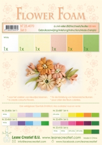 Billede: Leane Flower Foam A4 0,8mm “Assortment Set 3” 6 assorterede farver 25.4070, Inklusiv vejledning