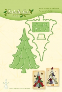 Billede: skære/prægeskabelon juletræer med topstjerne og planteskål, LEANE DIE CUT/EMB “Christmas Tree” 45.5428