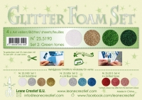 Billede: LEANE GLITTER FOAM A4 “Set 2, Green / Gold / Silver” 4 ASSORTEREDE FARVER 25.5190