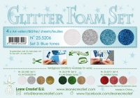 Billede: LEANE GLITTER FOAM A4 “Set 3, Blue / White / Silver” 4 ASSORTEREDE FARVER 25.5206