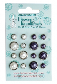 Billede: Leane Flower Foam Pearl Brads “White & Grey” 72.4827, 6 stk. 12mm & 10 stk. 8mm