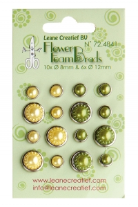 Billede: Leane Flower Foam Pearl Brads “Yellow & Green” 72.4841, 6 stk. 12mm & 10 stk. 8mm