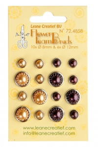 Billede: Leane Flower Foam Pearl Brads “Yellow & Brown” 72.4858, 6 stk. 12mm & 10 stk. 8mm