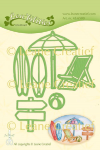 Billede: skære/prægeskabelon surfboards, parasol, liggestol, skilte og bold, LEANE DIE CUT/EMB 