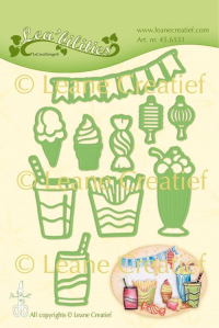 Billede: skære/prægeskabelon lille flagranke, is, slik, shakes, pommes frites, isdessert og sodavand, LEANE DIE CUT/EMB 